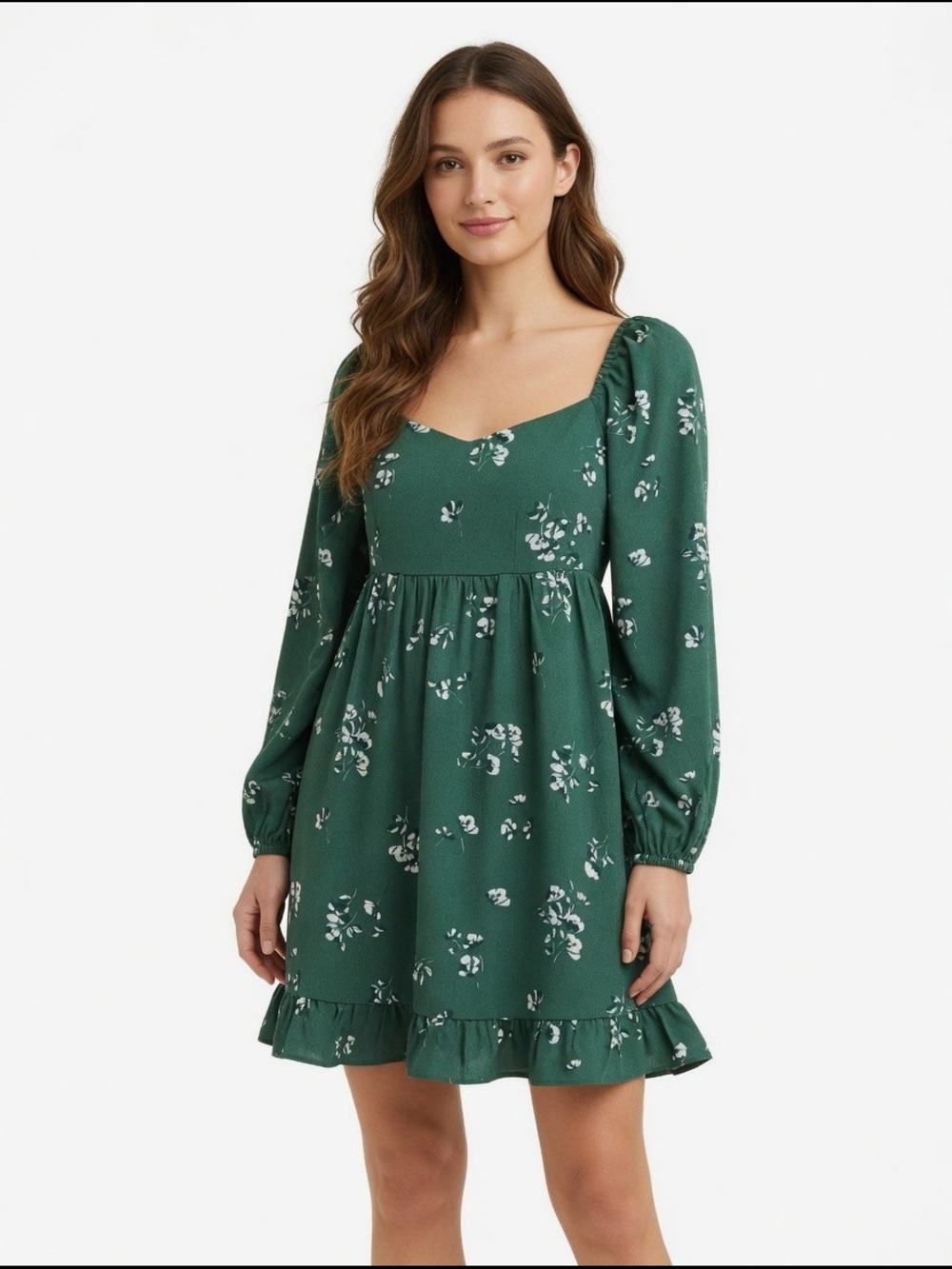 Abercrombie & Fitch Forest Green Floral Long-Sleeve Mini Dress Size XS